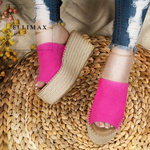 🔥 Jute Woven Platform Wedge Heel Slide Sandals